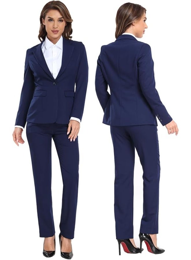 BharatHomes Women’s 2 Piece Business Suit Set – Solid One Button Blazer & Slim Fit Pants, Formal Office Lady Suiting Outfit for Work & Professional Wear - Image 3